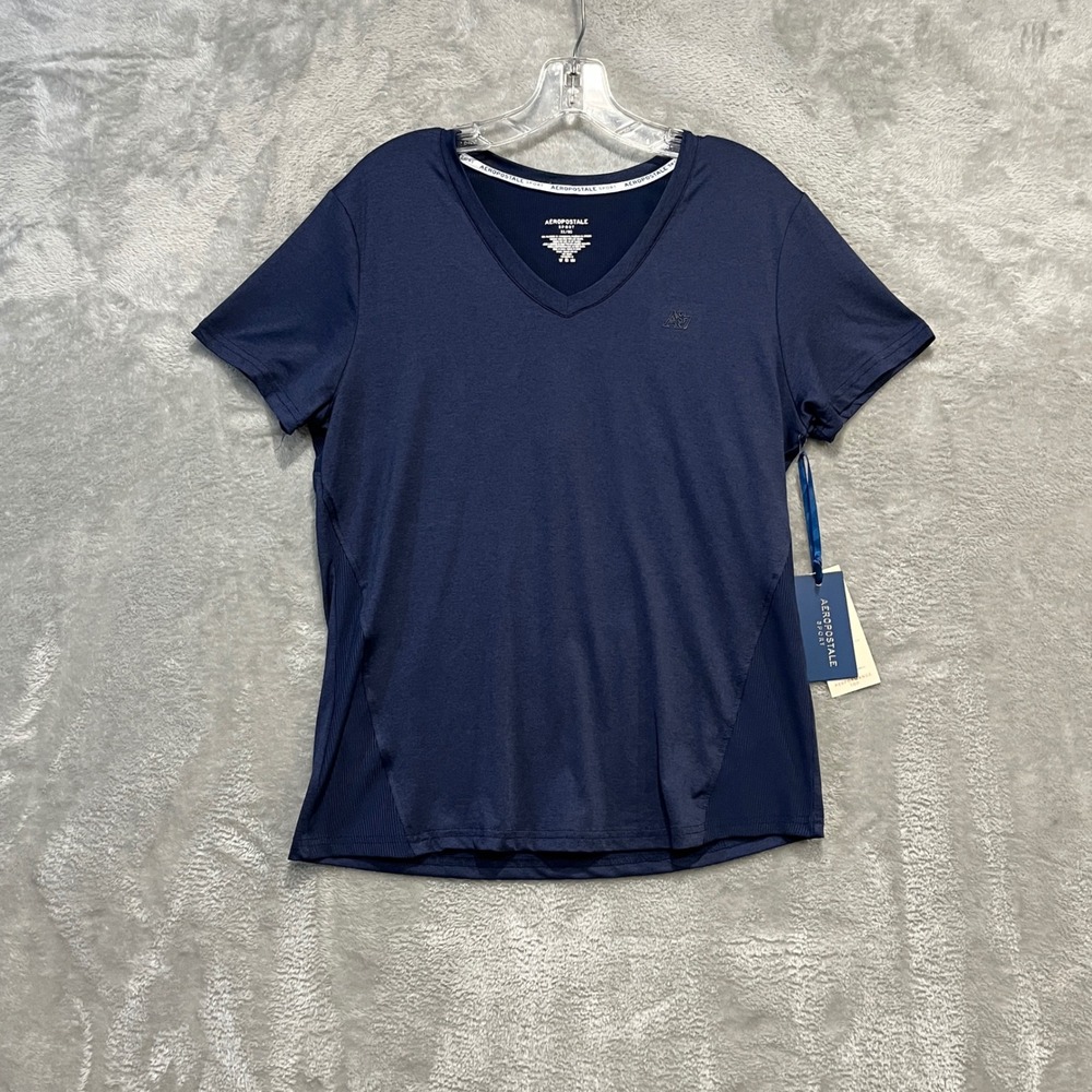 Aeropostale Sport T-Shirt Womens XL Blue V-Neck Mesh Panel Activewear New